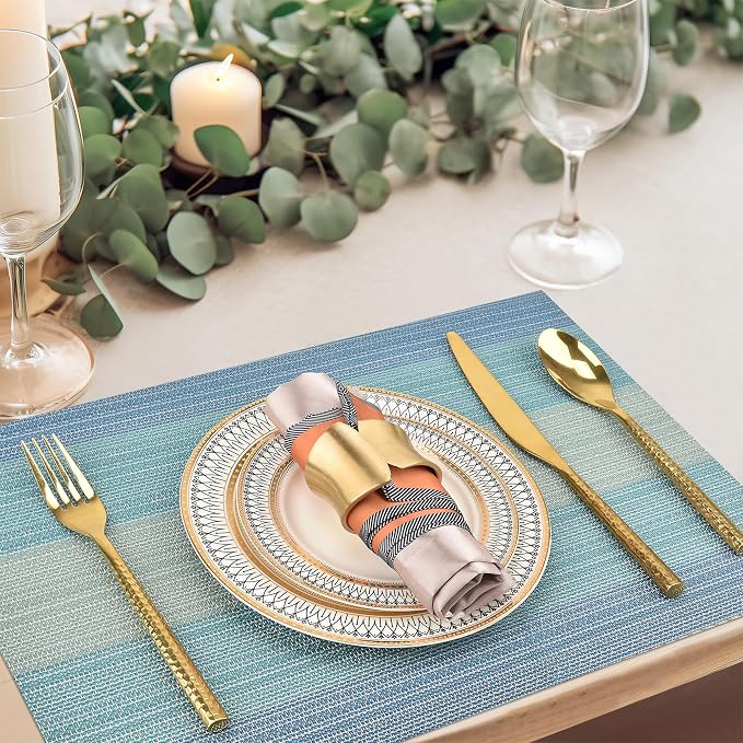 SLKQG Placemats Set of 8 - Easy Clean Washable Vinyl Placemats - Wipeable Heat Resistant Table Mats for Dining Table - 17.7x11.8 Inch (8, Blue Gradient)