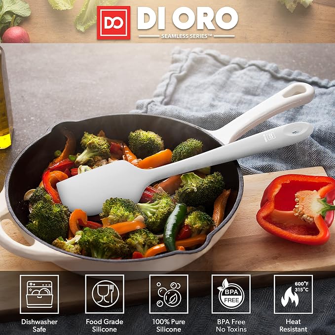 DI ORO Large Silicone Spatula - 600F Heat Resistant, Stone | Rubber scraper for baking, mixing, and frosting; Won't scratch nonstick pots and pans; BPA-free and dishwasher safe