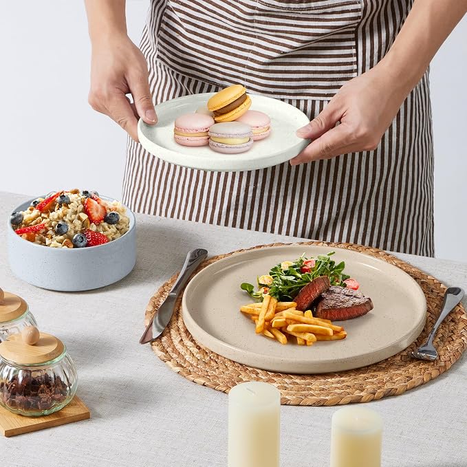 E-far Dinnerware Sets for 6, 18-Piece Stoneware Plates and Bowls Sets | Modern Kitchen Dining Dishware, Chip and Scratch Resistant, Microwave & Dishwasher Safe, Speckled Multicolor
