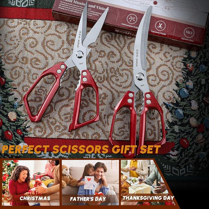 HUUSK Kitchen Shears Heavy Duty - Japanese Kitchen Scissors all Purpose | Stainless Steel Sharp Poultry Shears for Food, Meat, Fish, Chicken Bones, Turkey, Comfortable Handles, Gifts for Women