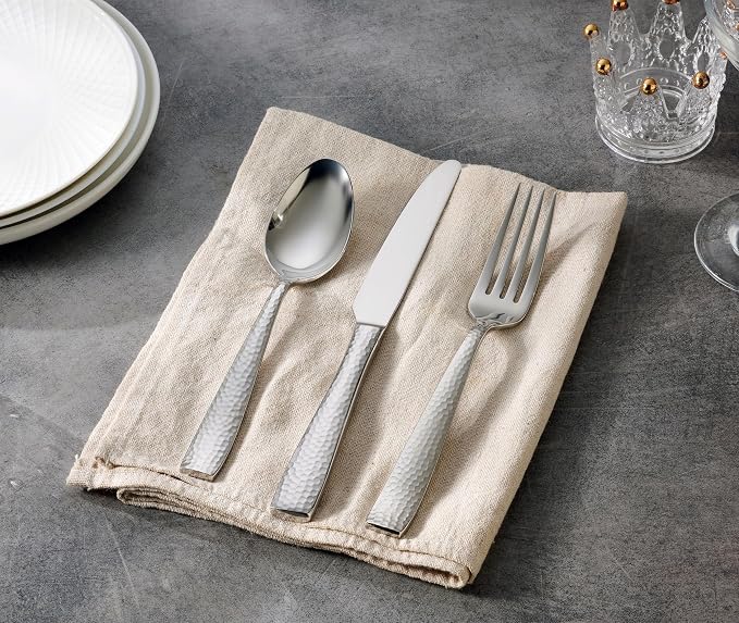 Hudson Essentials 40-Piece Hammered Stainless Steel 18/10 Flatware Silverware Set, Service for 8 (40-Piece Set)
