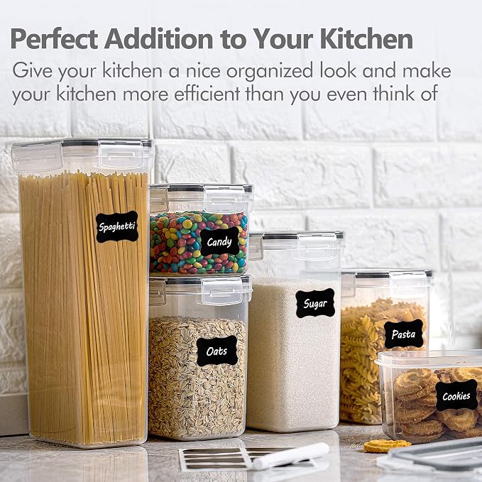 Airtight Food Storage Containers with Lids, 8 PCS | BPA-Free Kitchen Organizers with Lids, For Flour, Sugar & Cereal, Plastic Dry Food Canisters, Pantry Storage