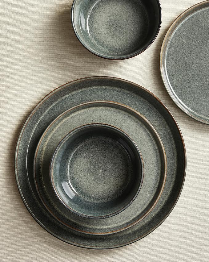 Dinnerware Sets, Microwave Safe Plates and Bowls Sets, Dishes Set for 6, Chip & Scratch Resistant Dinner Set, Hand Glazed Farmhouse Dishware Sets, Green Wheat