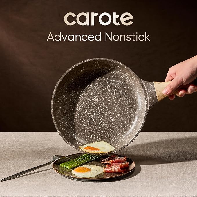 CAROTE 26pcs Pots and Pans Set, Nonstick Cookware Sets | Induction Kitchen Cooking Set, Special Texture Design, Ultra Durable, Easy Food Release, Even Heating, with Frying Pans Set