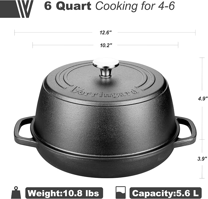 Pre-seasoned Cast Iron Dutch Oven Pot with Lid for Bread Baking, Include Sourdough Bread Baking Supplies like Banneton Bread Proofing Basket, Bread Oven, 6 Quart
