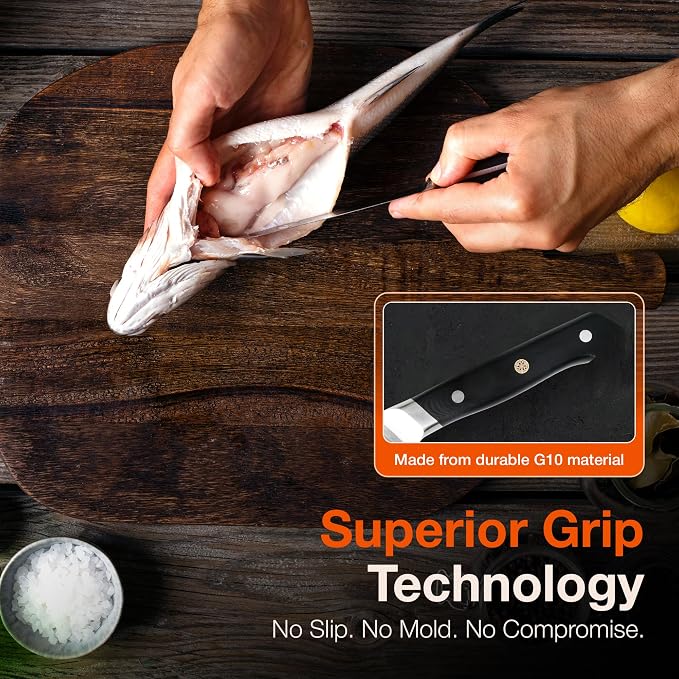 Arvello Boning Knife - 7-Inch Professional Deboning & Meat Trimming Knife for Home Cooking, Culinary Use - Full Tang High Carbon German Steel Blade, 58 HRC Ultra-Sharp Edge, Dishwasher-Safe G10 Handle
