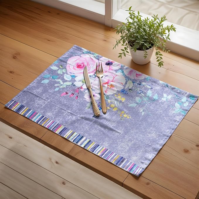 Maison d' Hermine Placemats Set of 4 Reusable 100% Cotton (13"x19") | Cloth Place Mats Washable Table Mats for Kitchen Dining Party Home Restaurant Spring Summer - Sweet Rose Lavender - Lush