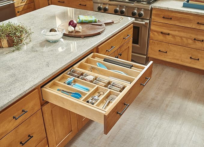 Rev-A-Shelf Maple Two-Tier Combination Replacement Drawer System w/BLUM Soft-Close for Face Frame Base Kitchen Cabinets, Kitchen Drawer Organizer, Min Opening Width of 27", 4WTCD-30HSC-1