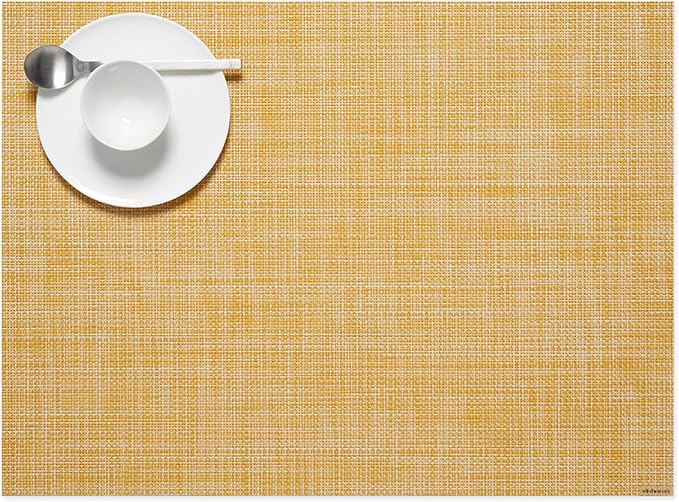 Chilewich Mini Basketweave Placemats, Woven Rectangle Placemats Set of 4 | Easy Care Woven Tabletop Textiles, Indoor/Outdoor, Ochre, 19" x 14"