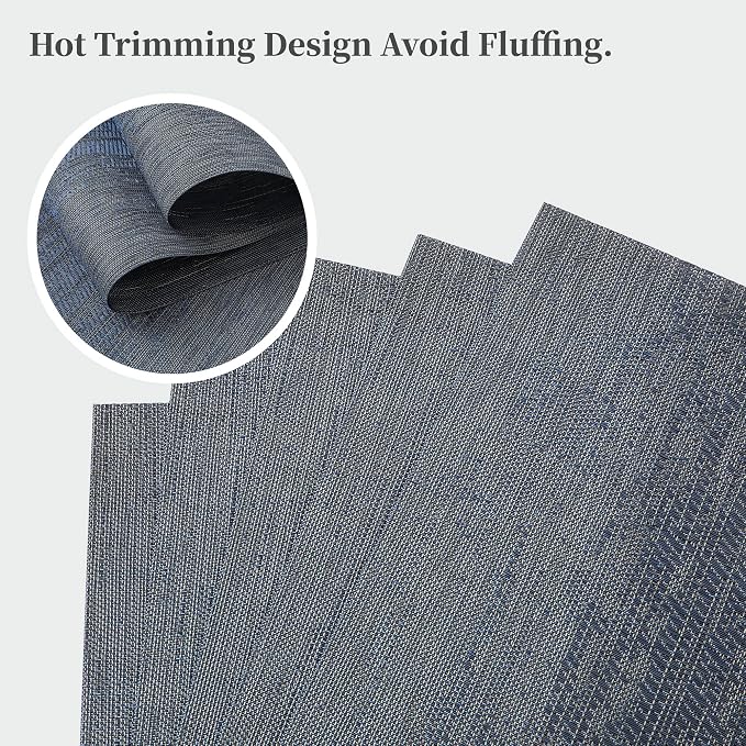 Leetaltree Denim Blue Placemats Set of 6 - Heat Resistant Non-Slip Place mats for Dining Table, Washable Durable PVC Vinyl Woven Table Mats（Denim Blue, 6）