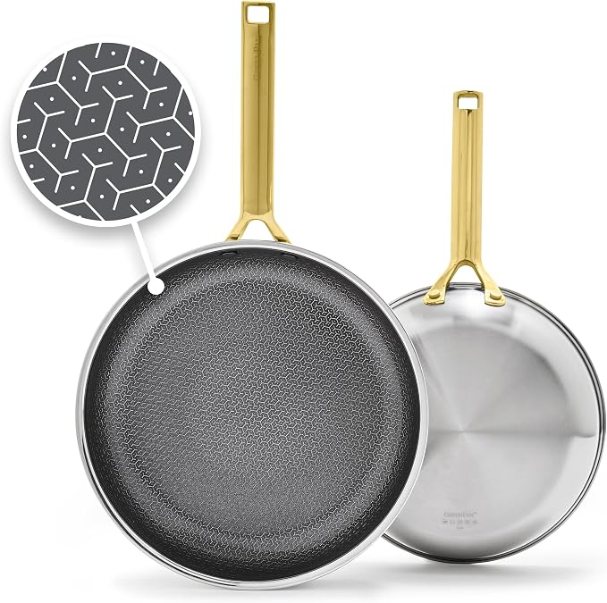 GreenPan Hybrid 2 Piece (9.5" & 11") Stainless Steel & Ceramic Skillet Set | APEX Tri-Ply Pan, PFAS-Free Thermobond Nonstick, Induction & All Cooktop Compatible, Dishwasher & Oven Safe up to 850F, Gold
