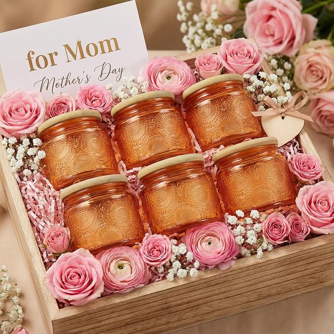 4 oz Decorative Small Glass Jars with Airtight Bamboo Lids, 6 Colors 6 Pack | Vintage embossed color coated containers, kitchen pantry bathroom organization & decor, spices, DIY gifts, candle making