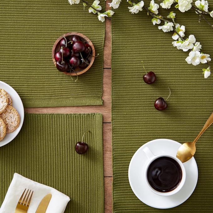 DII Basic Everyday Ribbed Tabletop 100% Cotton, Placemat Set, 13x19, Sage, 6 Piece