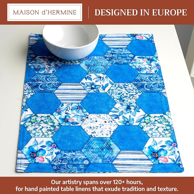 Maison d' Hermine Placemats Set of 4 Reusable 100% Cotton (13"x19") | Cloth Place Mats Washable Table Mats for Kitchen Dining Party Wedding Hotel Home Restaurant Spring Summer - Summer Blues