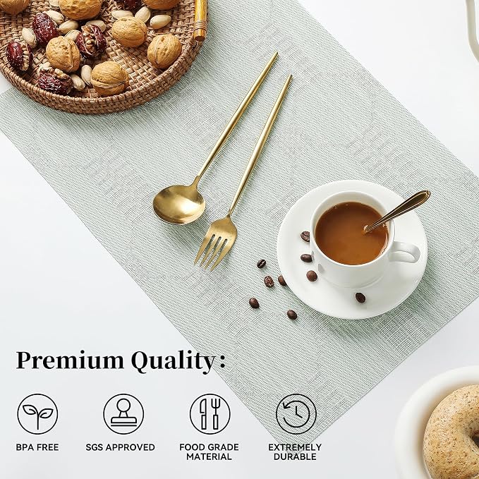 Leetaltree Mint Cream Placemats Set of 8 - Heat Resistant Non-Slip Place mats for Dining Table, Washable Durable PVC Vinyl Woven Table Mats（Mint Cream, 8）