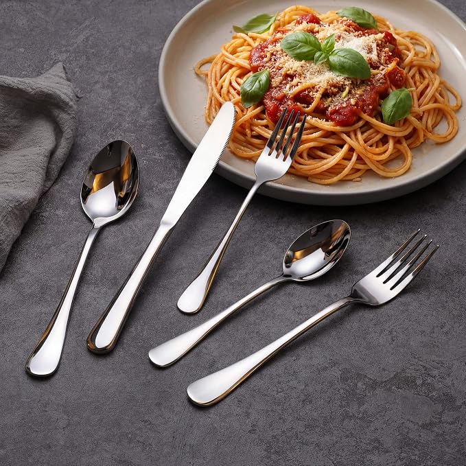LIANYU Silverware Flatware Set for 8, 40 Piece Stainless Steel Cutlery Set | Mirror Polished, Include Spoons Forks and Knives, Metal Tableware Set for Home Kitchen, Dishwasher Safe