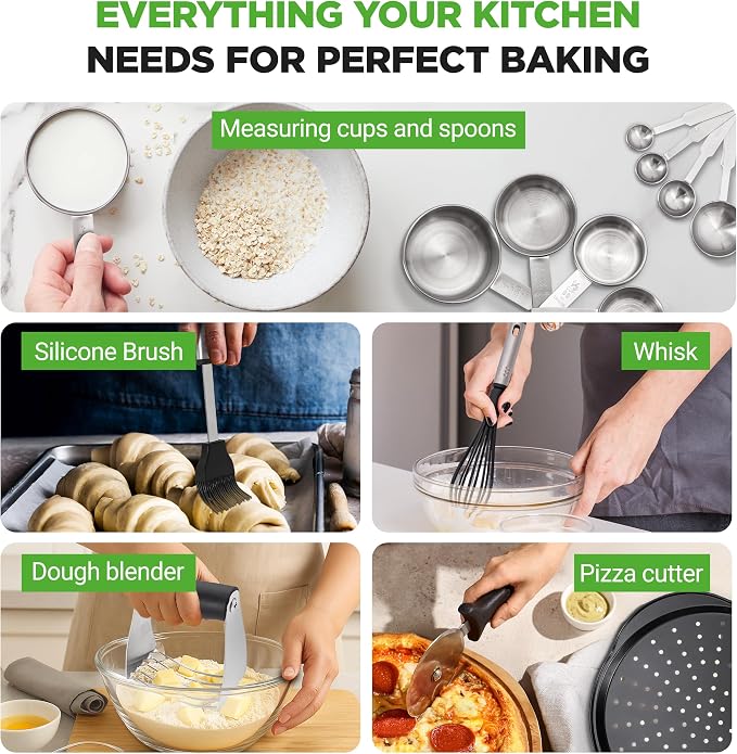 NutriChef 42-Piece Nonstick Bakeware Set | Carbon Steel Baking Pans Set with Oven Mitts, Muffin Trays, Cookie Sheets, Loaf Pan, & Accessories for Cakes, Pizza & Bread.
