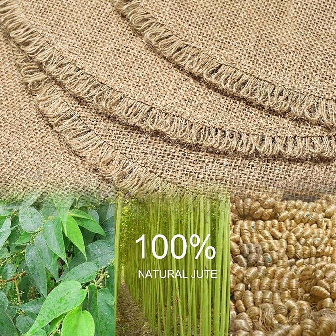 FunWheat Burlap Round Braided Placemats Set of 12 for Dining Tables 15 Inch Heat Resistant Jute Table Mats Farmhouse Woven Fabric Natural Place mats for Fall Decoration (Twine Circle)