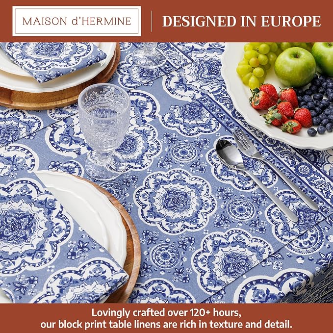 Maison d' Hermine Placemats Set of 4 Reusable 100% Cotton (13"x19") | Cloth Place Mats Washable Table Mats for Kitchen Dining Party Wedding Hotel Home Restaurant Spring Summer - Melodie Bleue