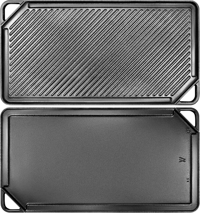 GGC Reversible Cast Iron Griddle, 20 x 10 Rectangular Griddle Pan | Double Sided Griddle Pan Perfect for Gas Grills, Stove Tops and Outdoor Cooking, Baking Flat and Ribbed Griddle Plate