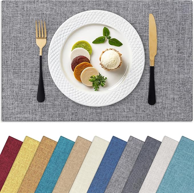 Homaxy Cloths Placemats for Dining Table Set of 6, 13" x 19", Dark Grey | Heat Resistant, Washable, Cotton Linen Blend Table Mats, Easy to Clean Place Mats, Indoor Outdoor