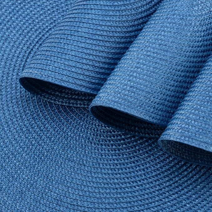 Winknowl Round Braided Placemats Set of 8 Washable Woven Heat Resistant Table Mats for Kitchen Dining Tables 15 inch Round Place Mats (Blue,8pcs)