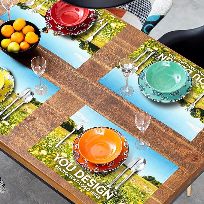 Custom Placemats Set of 6 18x12 Inch Linen Place Mats Heat-Resistant Washable Wipeable Green Table Mat for Party Kitchen Dining Room Dinner Table Decor