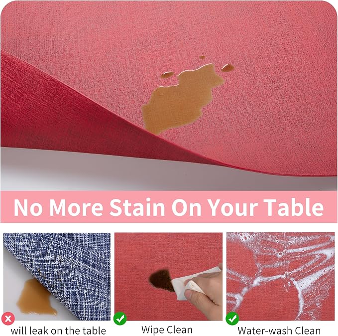 Maxpearl Faux Leather Placemats Set of 4, Easy to Clean, Retro Red | Waterproof - Heat Resistant - Non Slip - Wipe Clean Dining Table Place Mats, Suitable for Indoor & Outdoor Use, 17''×12''