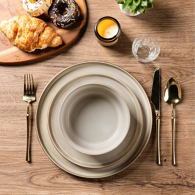 AmorArc Stoneware Dinnerware Sets for 4, 12Pcs Plates and Bowls Sets Dishes | Ceramic Round Reactive Glaze Dishes Set, Highly Scratch Resistant | Dishwasher & Microwave Safe Dishware