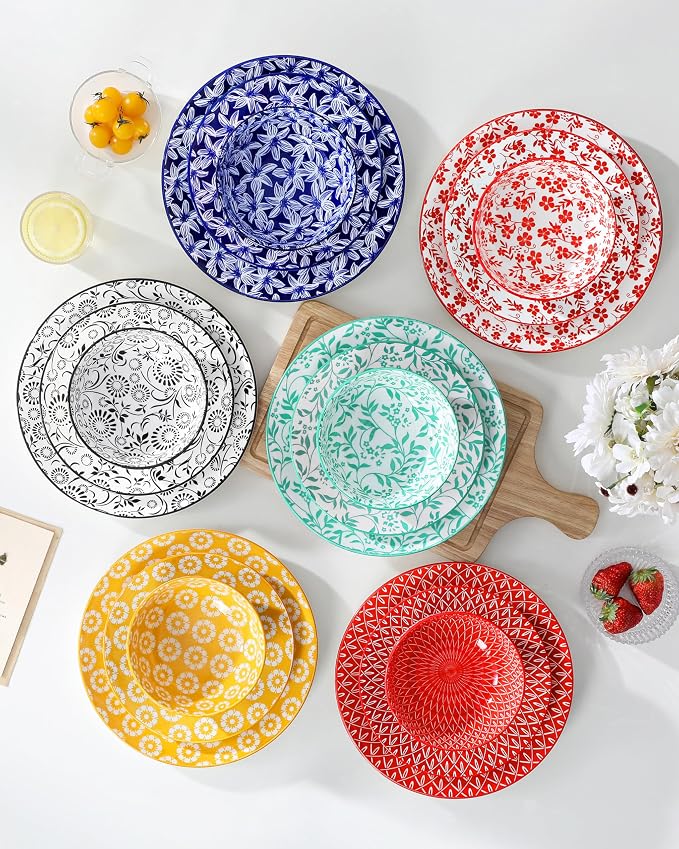 vancasso SELENE Plates and Bowls Set for 6, 18 Pieces Dinnerware Sets, Mircowave and Dishwasher Safe Dishes Set, Porcelain Muted Dinnerware