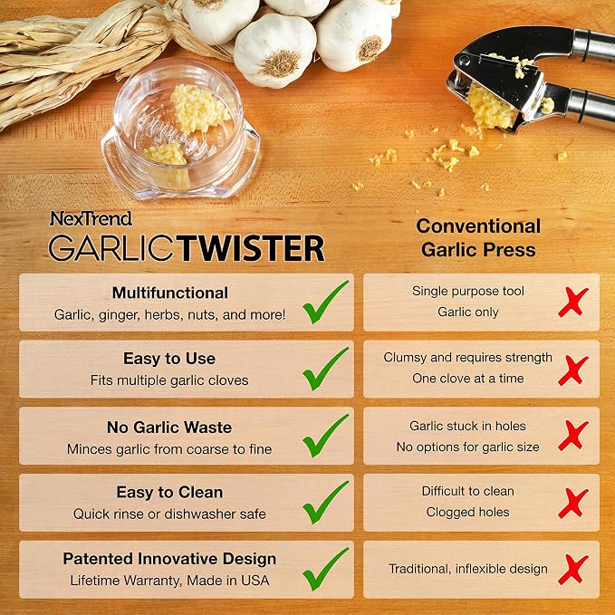 Garlic Twister 4th Gen – Garlic Mincer & Garlic Press in One, for Ginger, Herbs, Nuts & more, BPA-Free, Dishwasher Safe, 3–5 Clove Capacity - Green