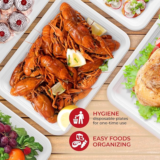 SPARGOS 14 Inch Disposable Food Trays, 100 Pack Crawfish and BBQ | 100 heavy duty 14-inch paper trays, compostable. For crawfish and seafood boil, lobster, crab, BBQ and holiday feasts.