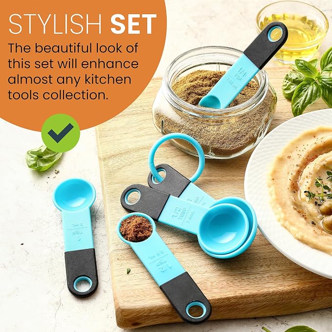 Spring Chef Magnetic Measuring Cups and Spoons Set of 9 - Aqua Sky | for Dry & Liquid Ingredients - Food Safe & BPA Free - Nesting Design - Dishwasher Safe