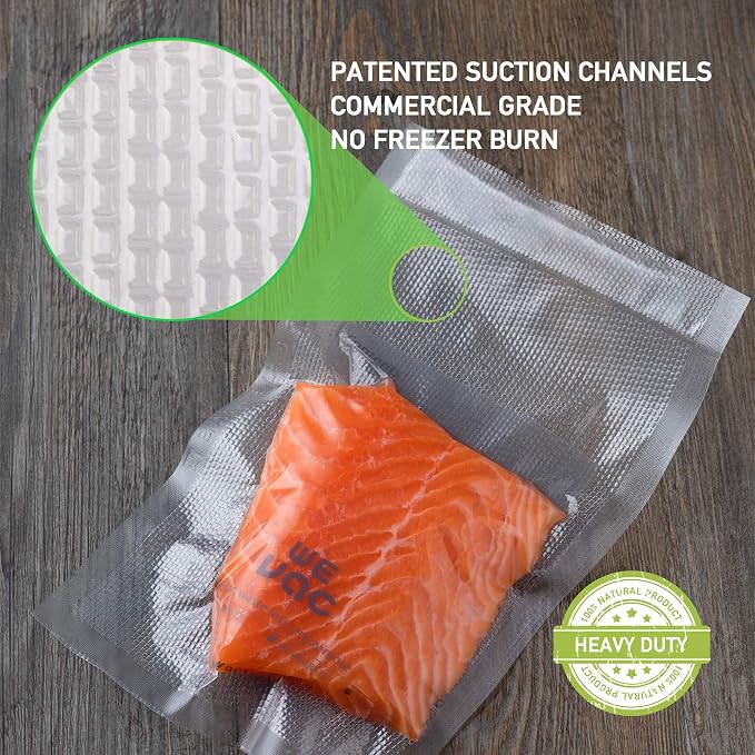 Wevac Vacuum Sealer Bags 6x10" 100 Pint for Food Saver Vacuum Seal Machine | Sous Vide, Freezer Safe, PreCut, BPA Free, Commercial Grade, Heavy duty, Meal Prep, Soup, Meat, Fish, Hunting, Vac Storage