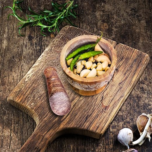 Mortar and Pestle, Made of Heavy Duty Polished Hard Stone, Natural Stone Grinder for Spices, Pastes, Herbs, Seasoning etc. (Mix Color with Engraving)