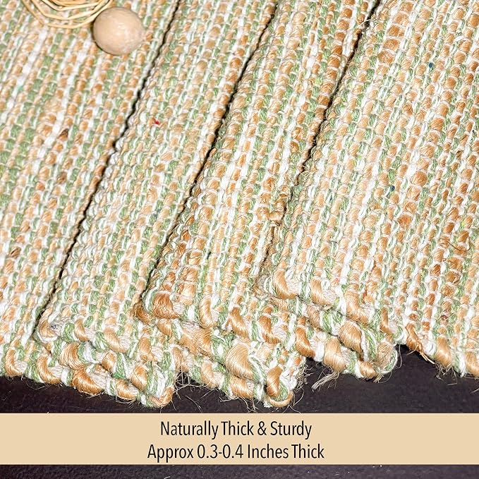Natural Jute Table Runner, 13x90 Inch, Sage Green-White | Vintage Boho Rustic Decor, Handwoven, Farmhouse Dining, Console Table Accent