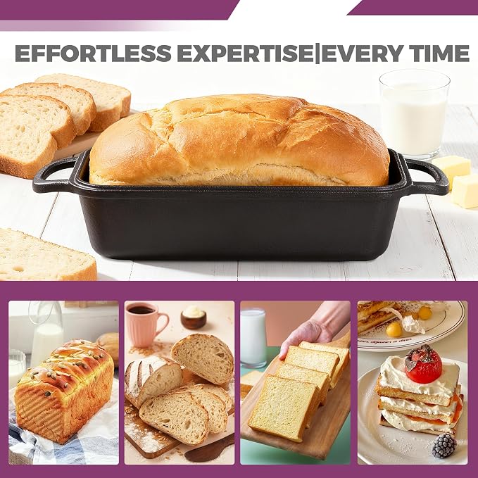 11x5 Inch Cast Iron Loaf Pan with Lid, Sourdough Pan | Large Dutch Oven Bread Loaf Pan for Sourdough, Homemade Bread Baking, Even Heat Distribution, 5.8Qt