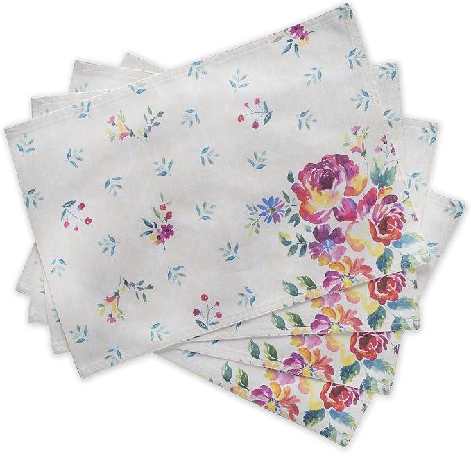 Maison d' Hermine Placemats Set of 4 Reusable 100% Cotton (13"x19") | Cloth Place Mats Washable Table Mats for Kitchen Dining Party Wedding Hotel Home Restaurant Spring Summer - Rose Garden