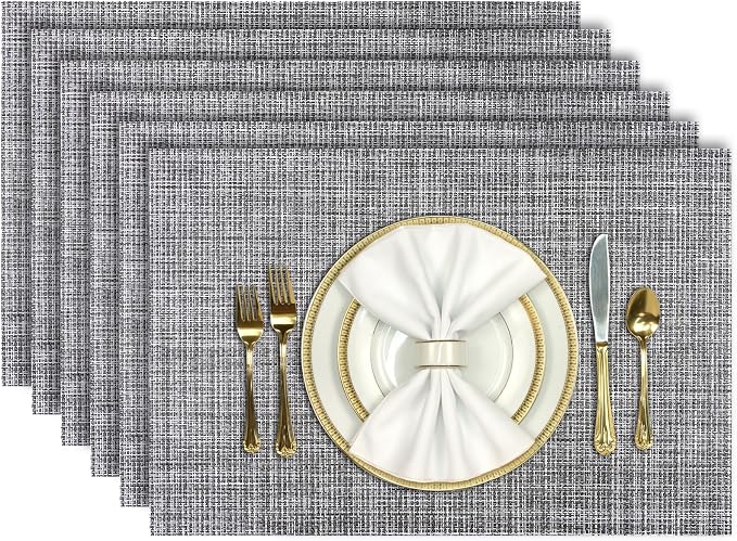 Aofmee Placemats, Placemats Set of 6, Heat Resistant Place Mats, Washable PVC Table Mats, Woven Vinyl Plastic Placemats for Dining Table, Non-Slip Stain Resistant Kitchen Table Placemats Easy to Clean