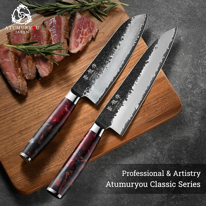 7'' Japanese Santoku Chef Knife, Black Forged 3-Layer VG10 Steel Core | San-Mai Kurouchi Finish, 62 HRC Hradness, Smooth Push Cuts, Balanced Blade Control, Resin Wood Handle, Premium Gift Box