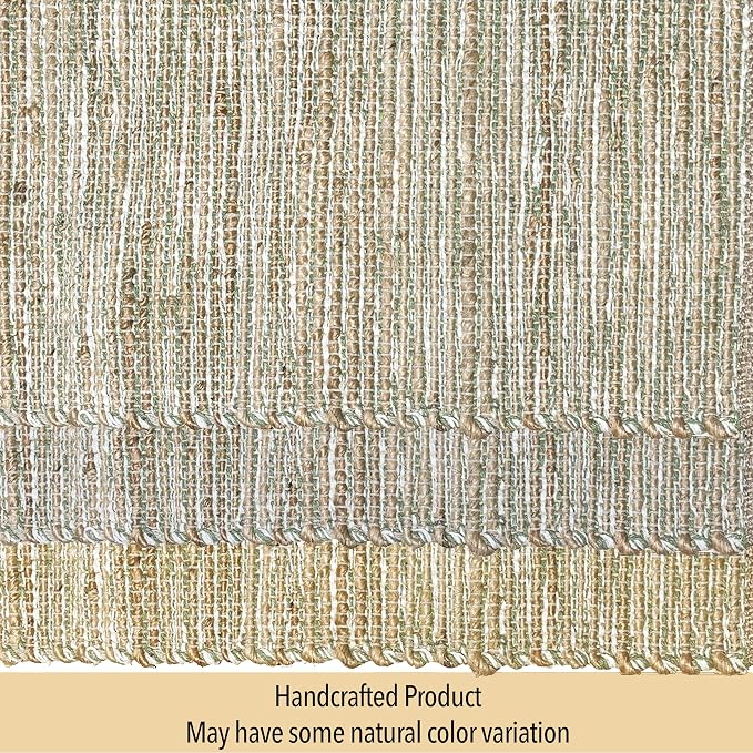 Natural Jute Table Runner, 13x90 Inch, Sage Green-White | Vintage Boho Rustic Decor, Handwoven, Farmhouse Dining, Console Table Accent