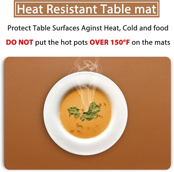 Fall Placemats Set of 4 Wipeable Table Mats Easy to Clean Waterproof Kitchen Mats for Dining Table Outdoor Indoor (4, Brown)