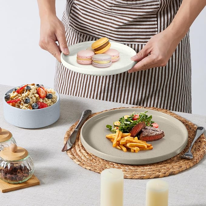 E-far Stoneware Dinnerware Sets, 12-Piece Plates and Bowls Set for 4 | Kitchen Modern Dishes Dining Ware, Chip and Scratch Resistant, Microwave & Dishwasher Safe, Speckled Multicolor