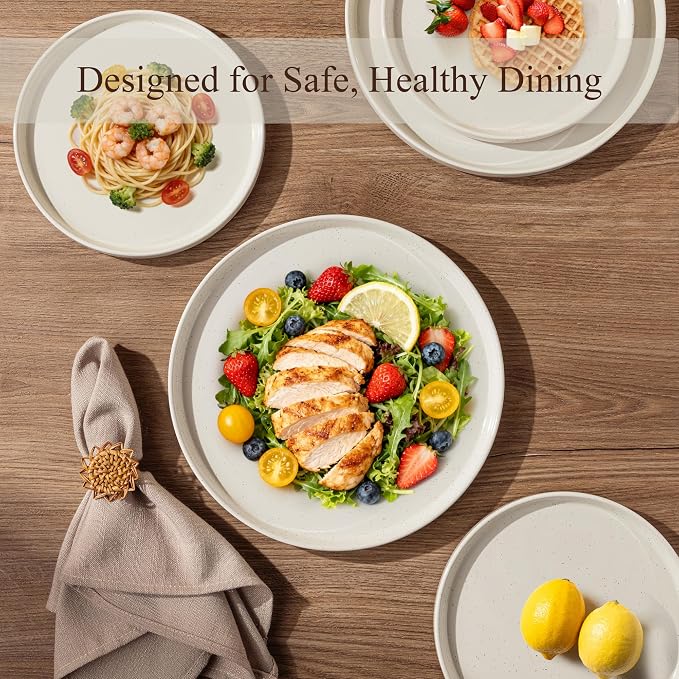 AmorArc Stoneware Dinnerware Sets for 6,18 Pcs Plates and Bowls Set | Handmade Ceramic Dish Set,Dishwasher & Microwave Safe,Scratch Resistant-Beige