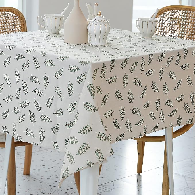 Pastoral Square Tablecloth - 52 x 52 Inch Table Cloth - Washable Table Cover with Dust-Proof Wrinkle Resistant for Restaurant, Picnic, Bistro, Indoor and Outdoor Dining, Green Leaf