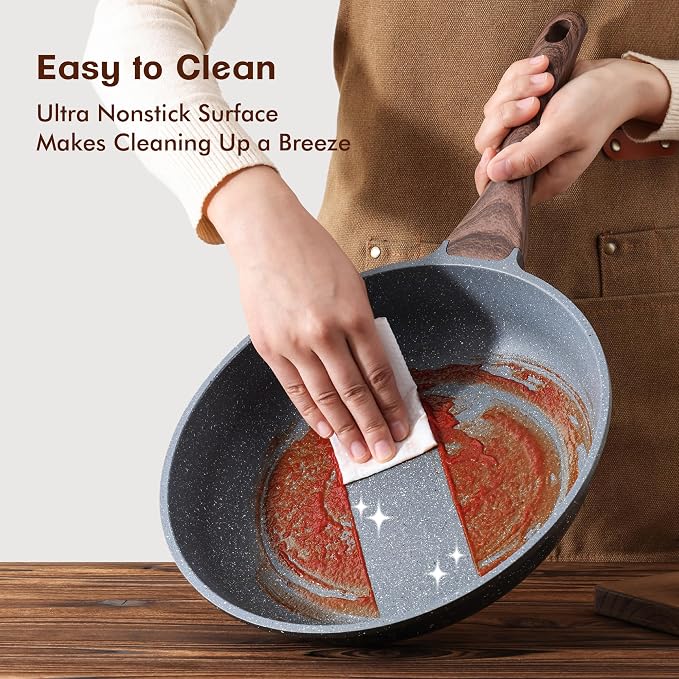 SENSARTE Nonstick Frying Pans, Grey(8+12.5 Inch) | Swiss Granite Coating, Free of PFOA&PFOS, Compatible with All Stoves Including Induction Cooktops, Easy to Clean