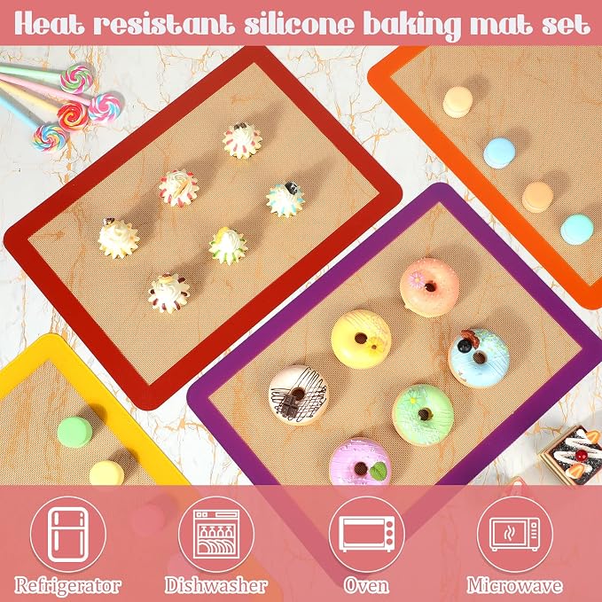 Nuanchu 8 Pieces Silicone Baking Mat Non-stick Silicone Baking Half Sheet 16.5'' x 11.6'' Silicones Cookie Sheet Easy Clean Oven Cookie Liner for Oven Making, Macaroon, Bread Pastry(Multi Color)