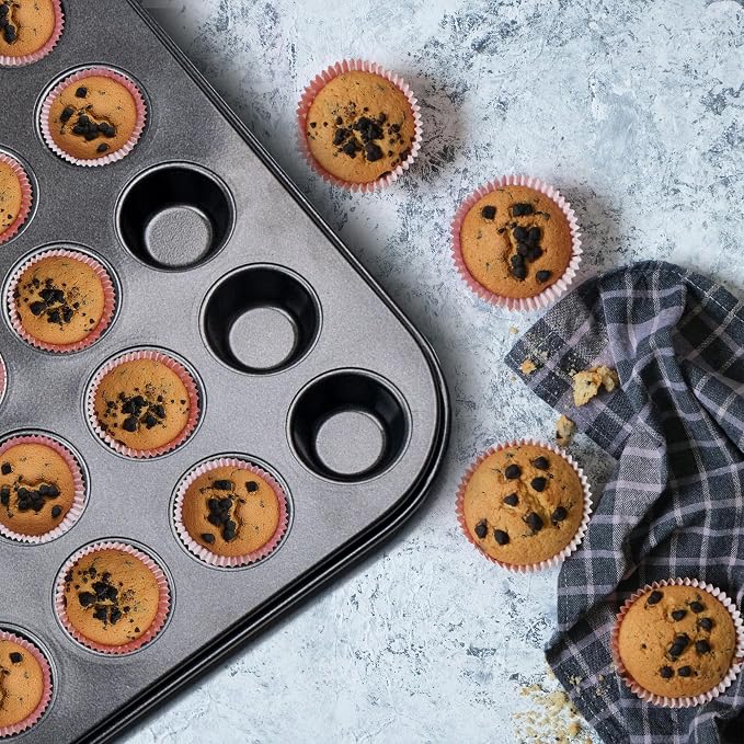 2 Pack × 48 Cup 4/6/12/24 Cups Heavy Duty Steel Nonstick Mini Muffin Pan, Black 48 Mini Small Tiny Cups, Cupcake Baking Pan Molds for Dishwasher Oven