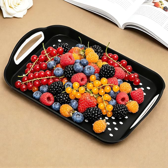 Non-Slip Lap Tray Set of 2, Black | Dishwasher safe rectangular serving trays with handles. Perfect for couch, bed, desk. Sturdy, easy to clean