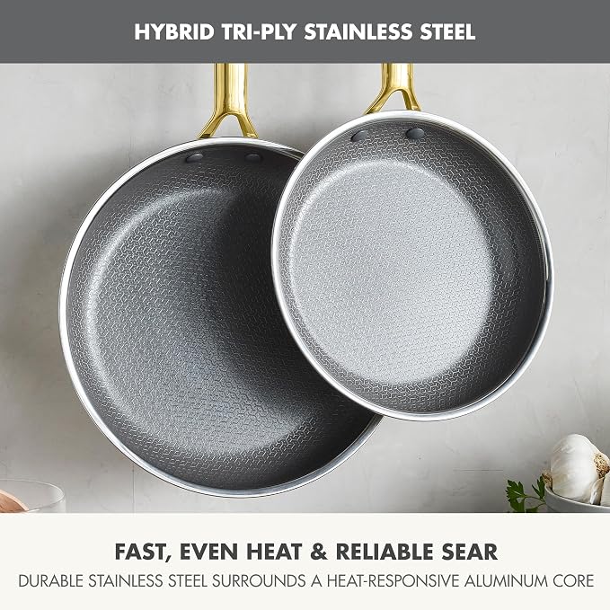 GreenPan Hybrid 2 Piece (9.5" & 11") Stainless Steel & Ceramic Skillet Set | APEX Tri-Ply Pan, PFAS-Free Thermobond Nonstick, Induction & All Cooktop Compatible, Dishwasher & Oven Safe up to 850F, Gold